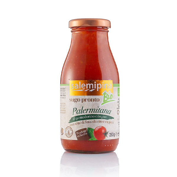 Sauce tomate à la Palermitaine bio, à base de tomates cerises, fenouil et câpres 250gr